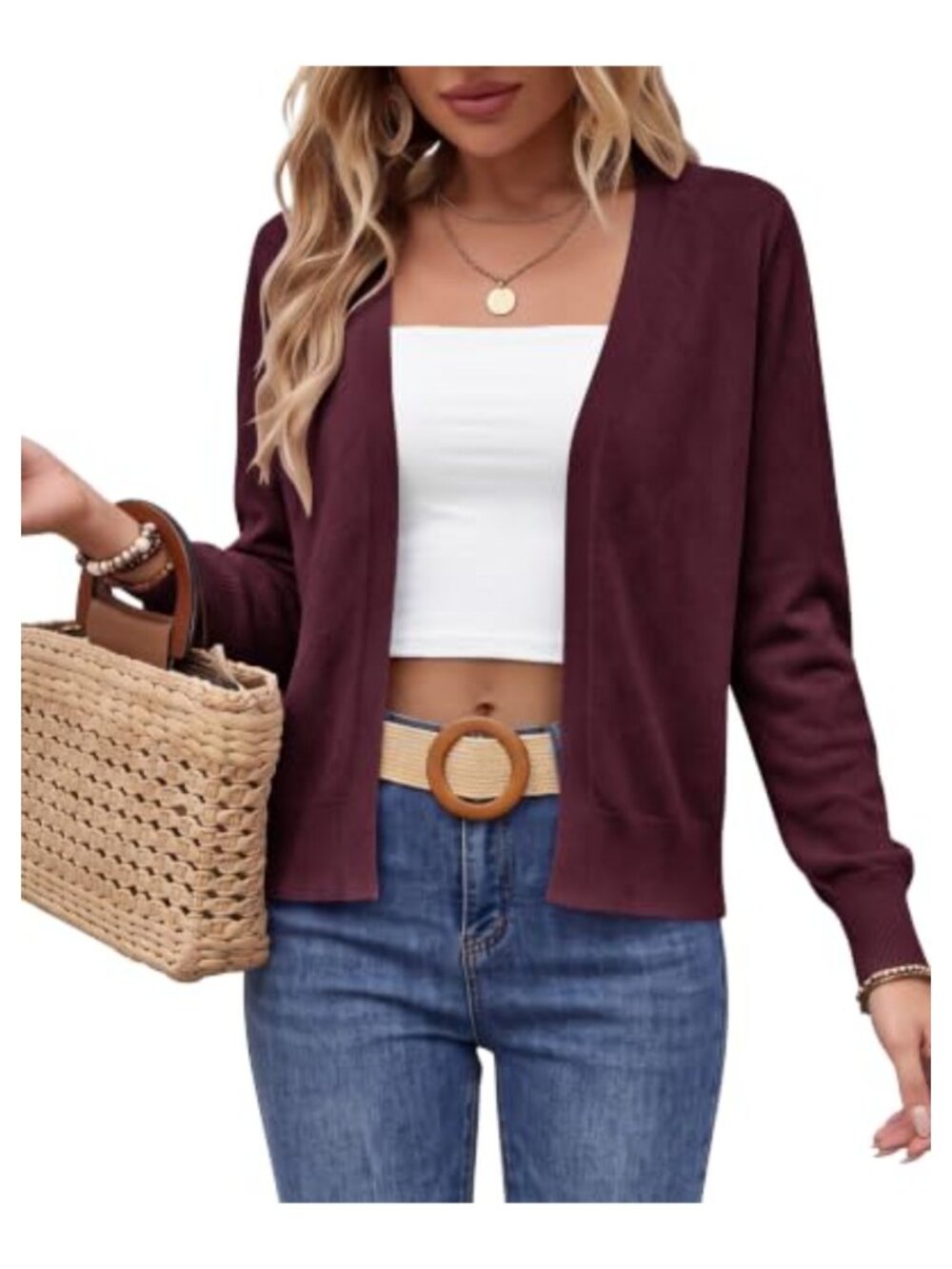 Open Front Knit Cardigan Hollow Out Lightweight Fall Layer